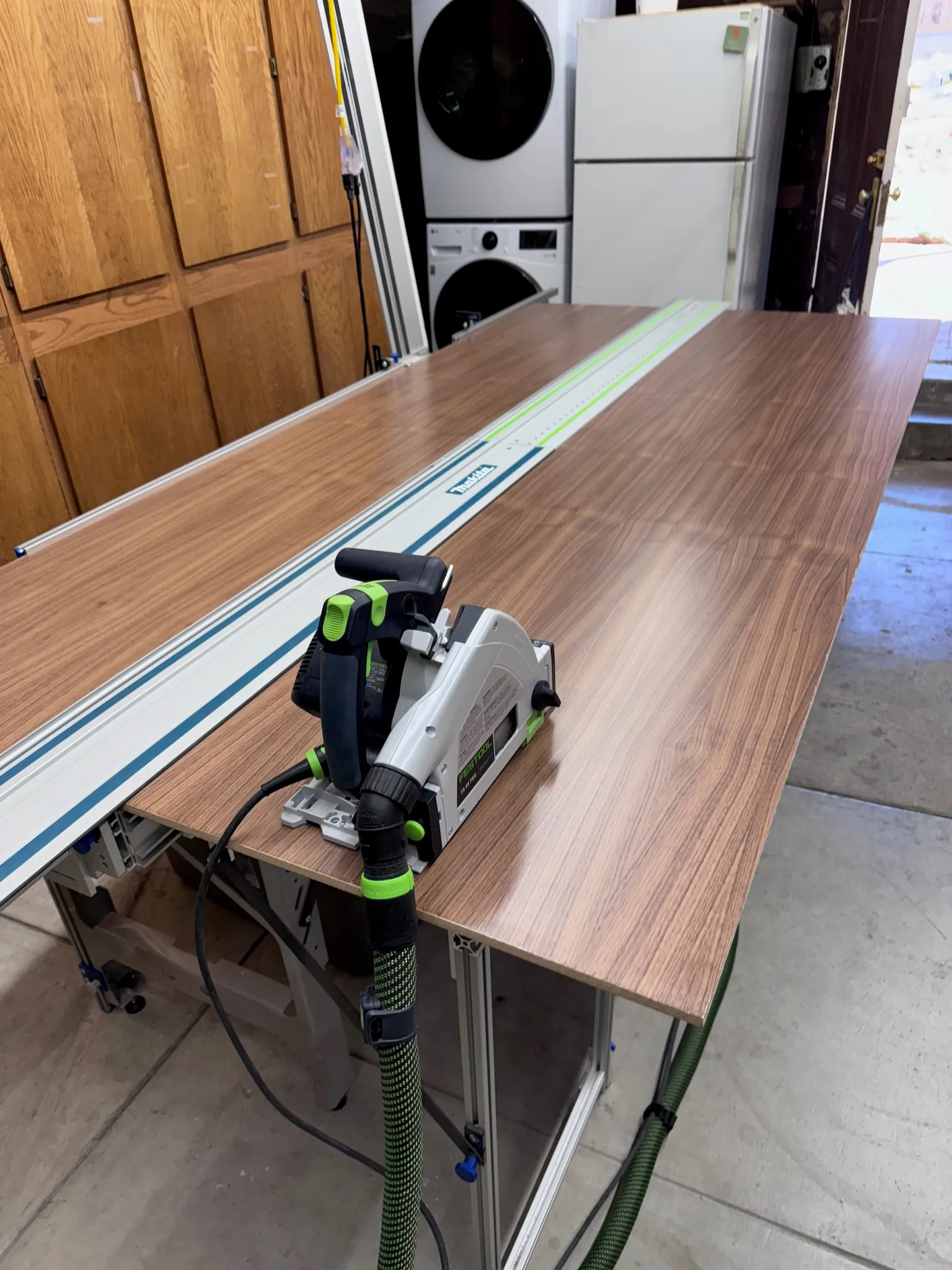 Cutting prefinished walnut plywood